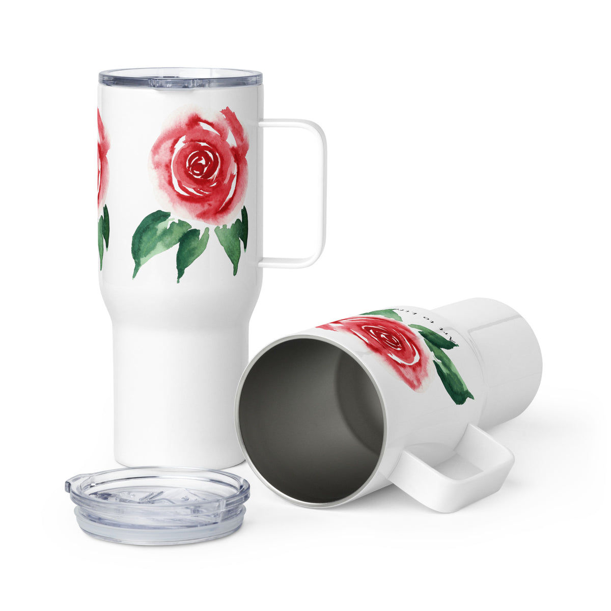 Single Bloom Rose Travel mug with a handle