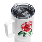 Single Bloom Rose Travel mug with a handle