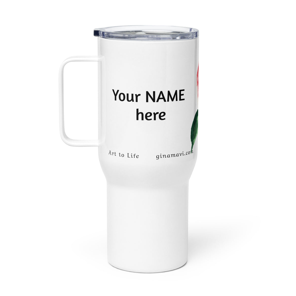 Single Bloom Rose Travel mug with a handle