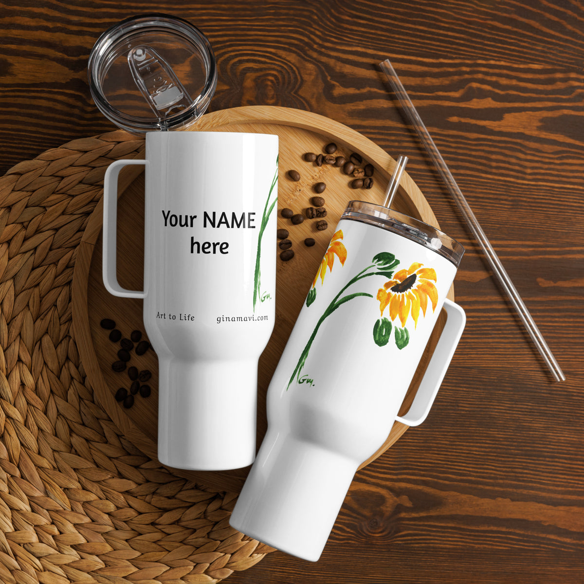 Sunflower Travel mug with a handle