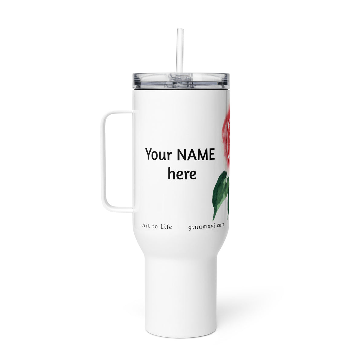 Single Bloom Rose Travel mug with a handle